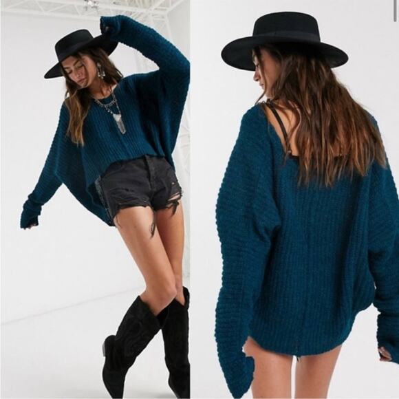 FREE PEOPLE Womens Alpaca Wool V-Neck Oversized Knit Crop Sweater Top Size XS - Picture 2 of 10